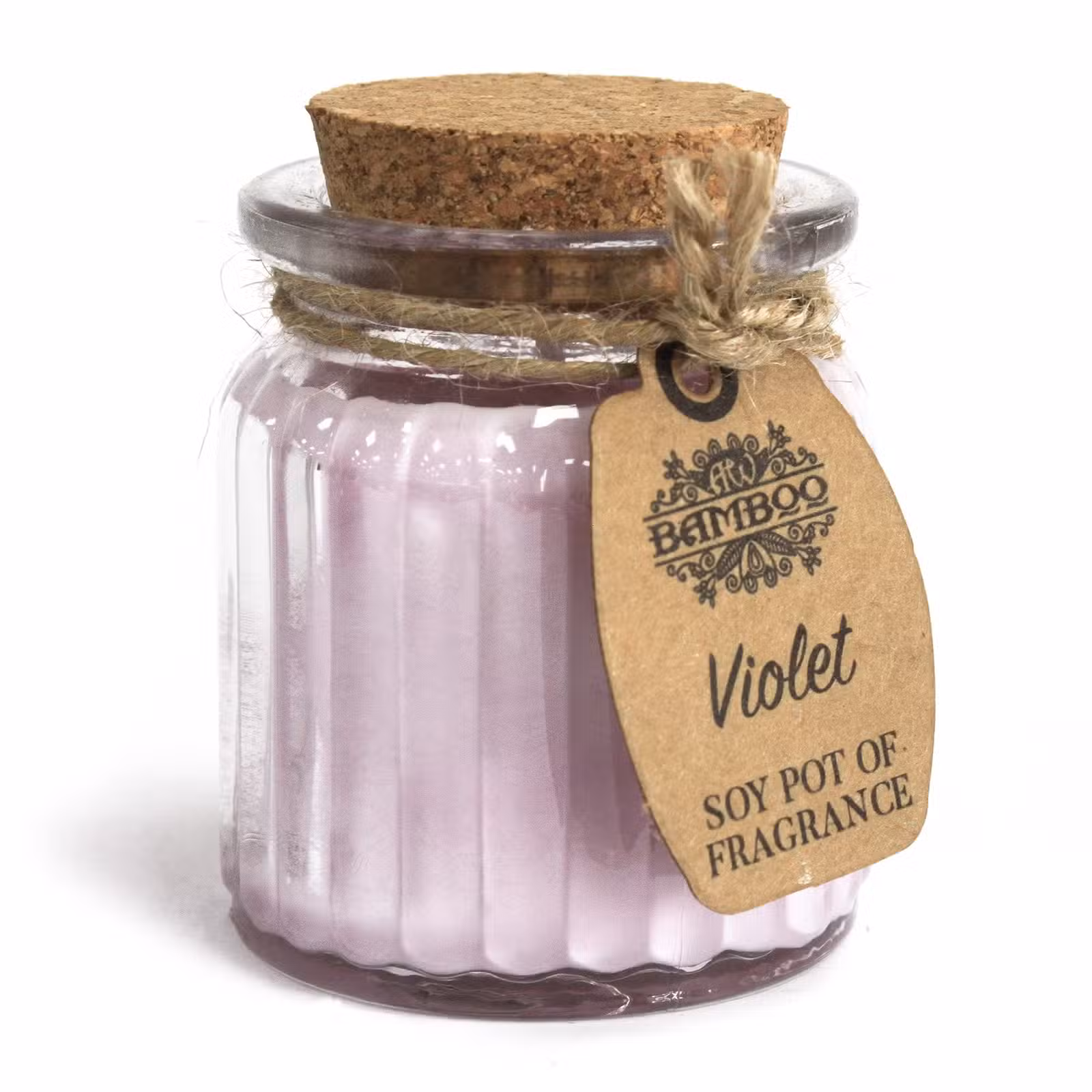 Purple scented soy candle in a jar