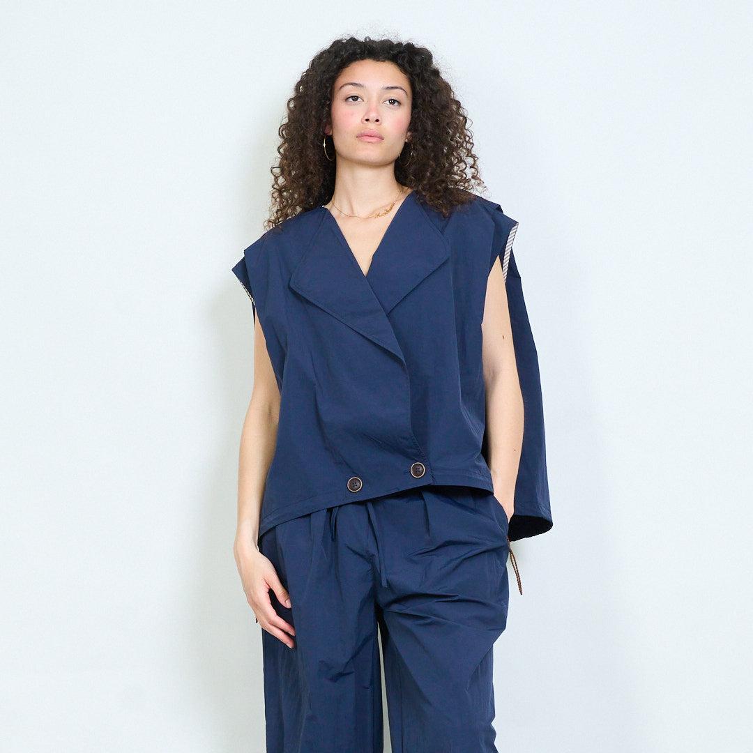 Sleeveless structured lapel double button vest top