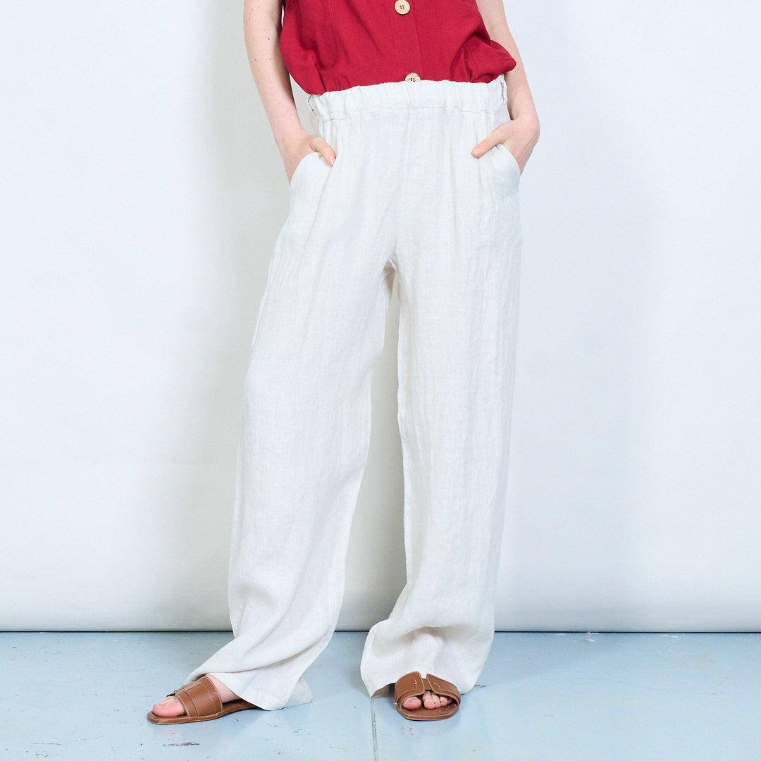 Relaxed pull-on linen blend wide leg trousers 