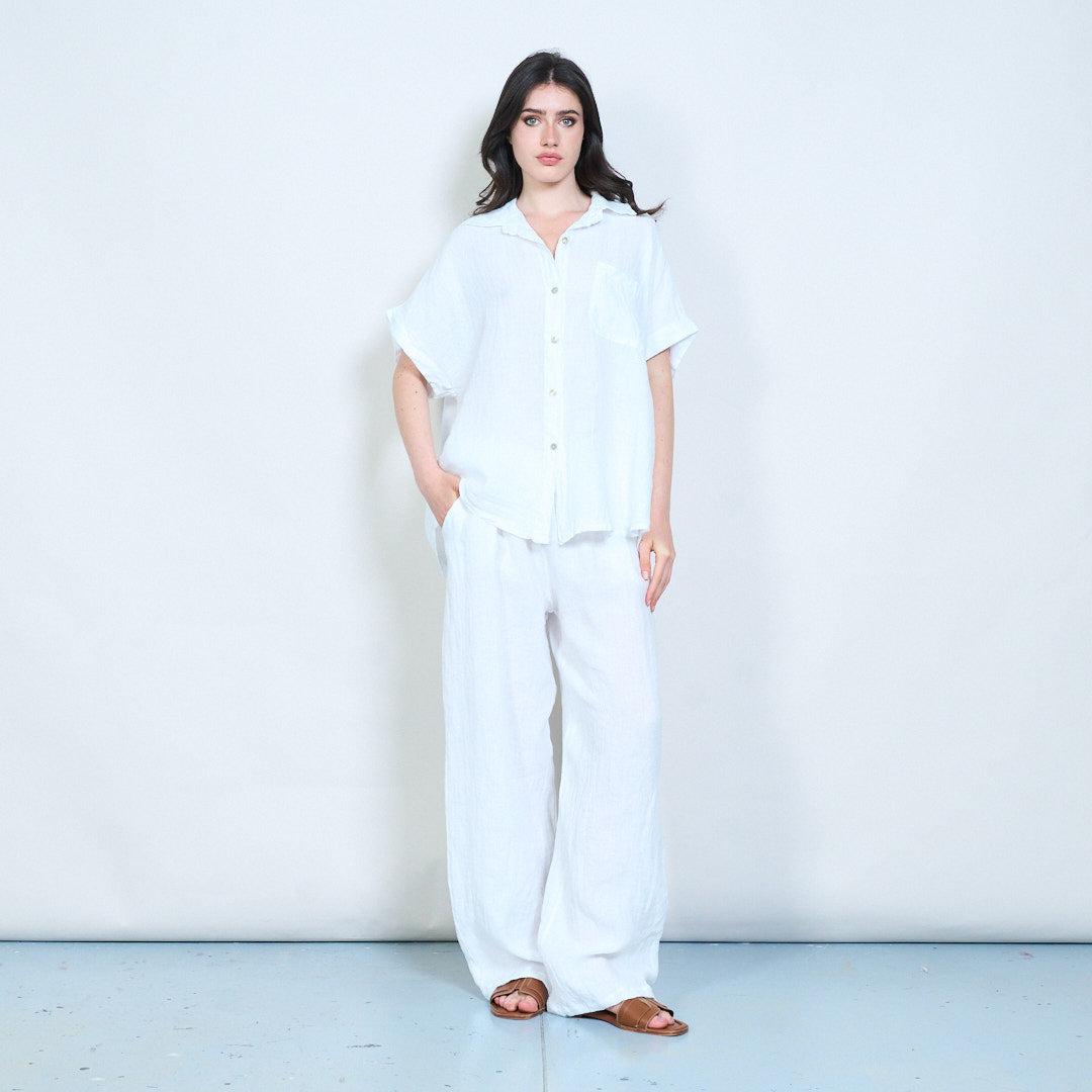 Oversized pocket detail linen blend shirt