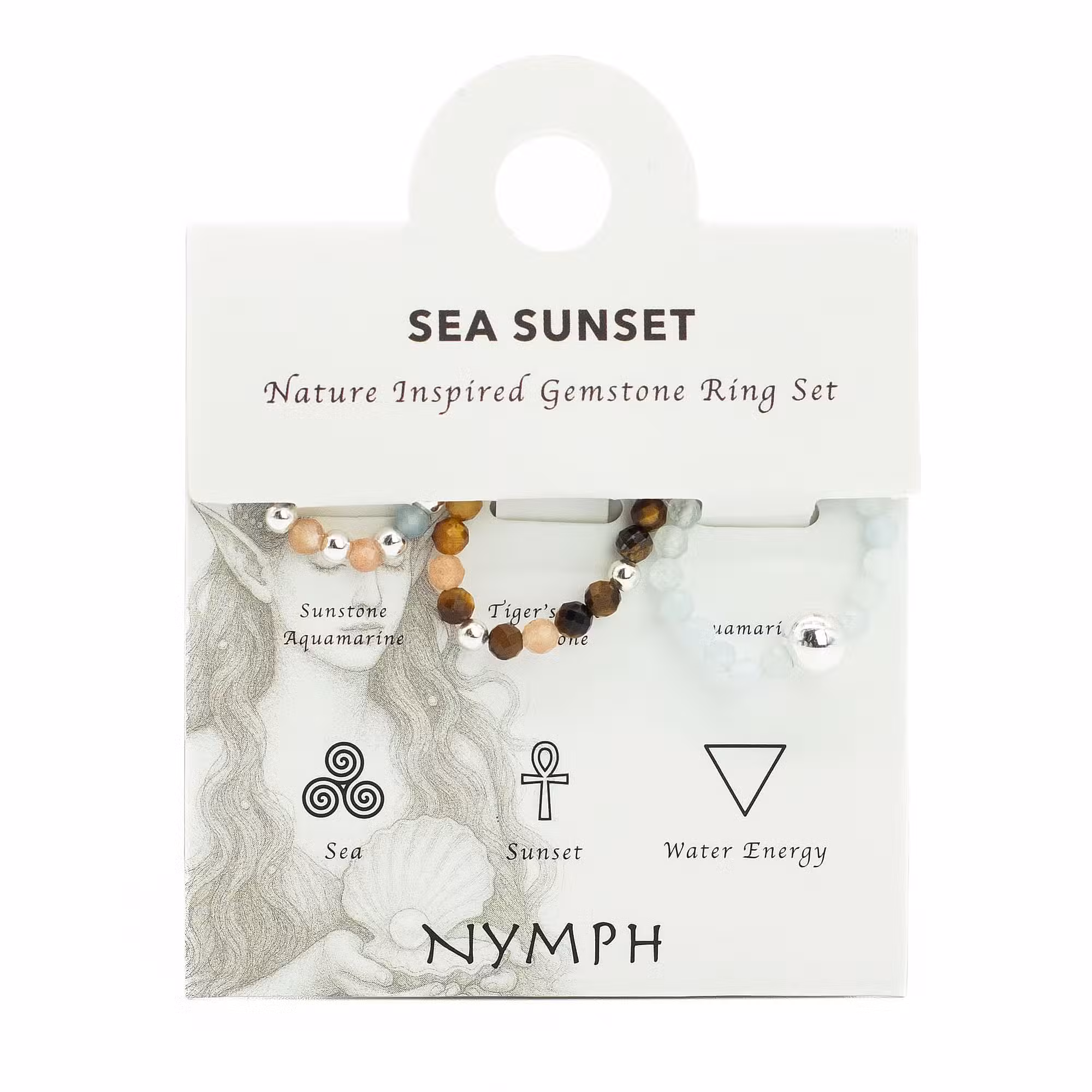 "Spirit of the Nymph – Sea Sunset" Natural Stone Ring Set