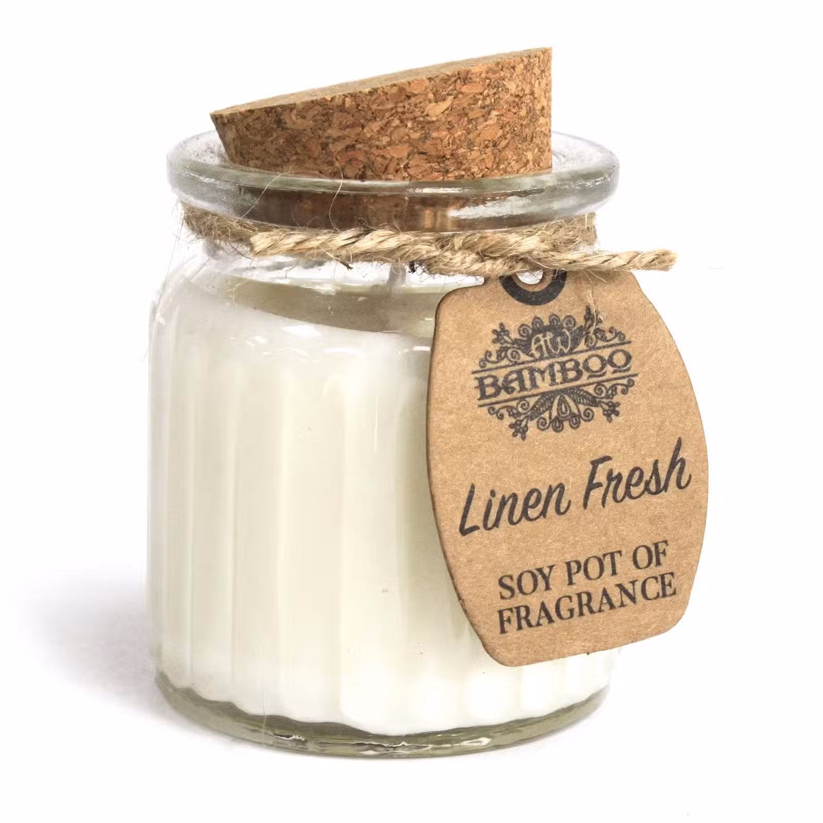 Fresh Linen scented soy wax candle in a jar