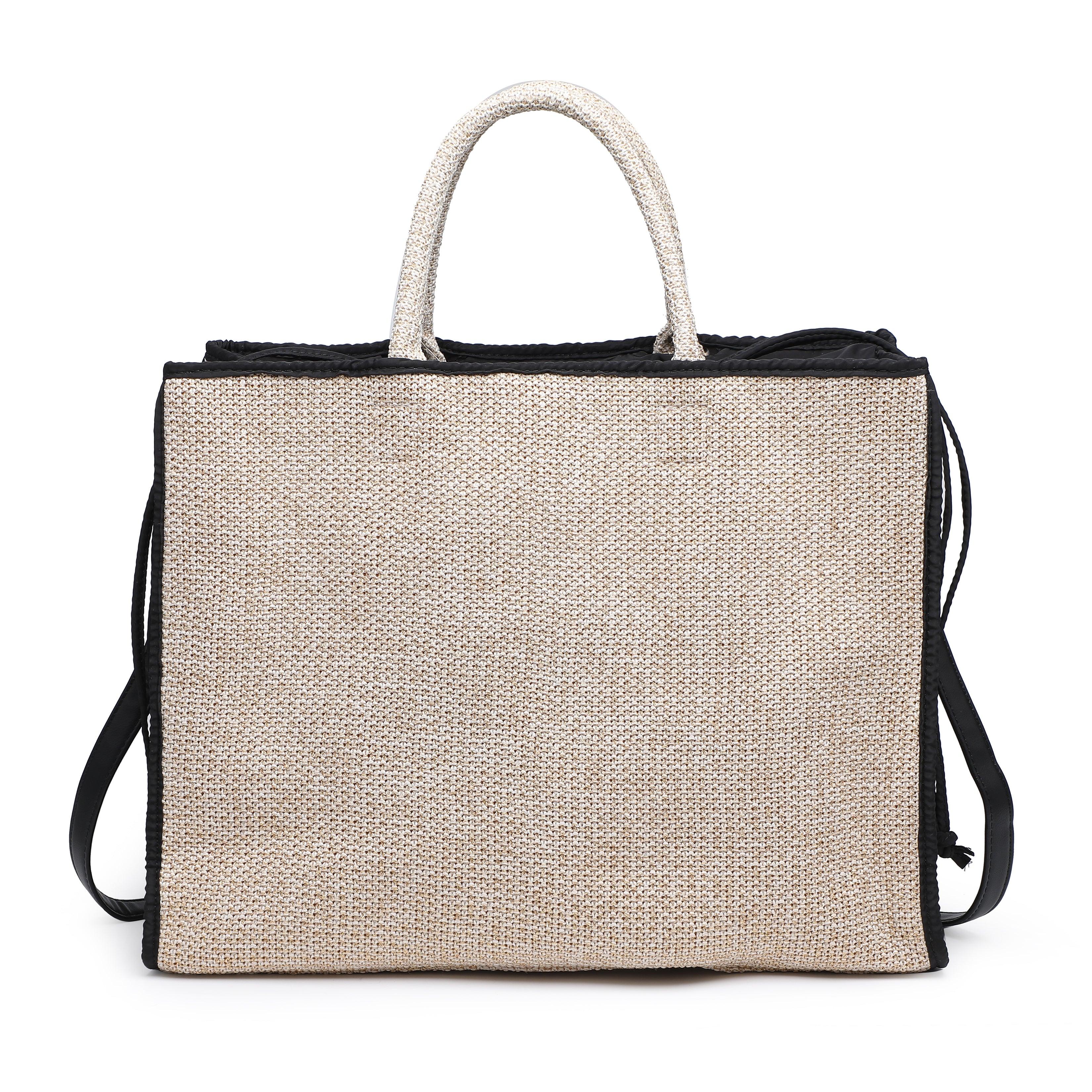 Contrast trim woven tote bag